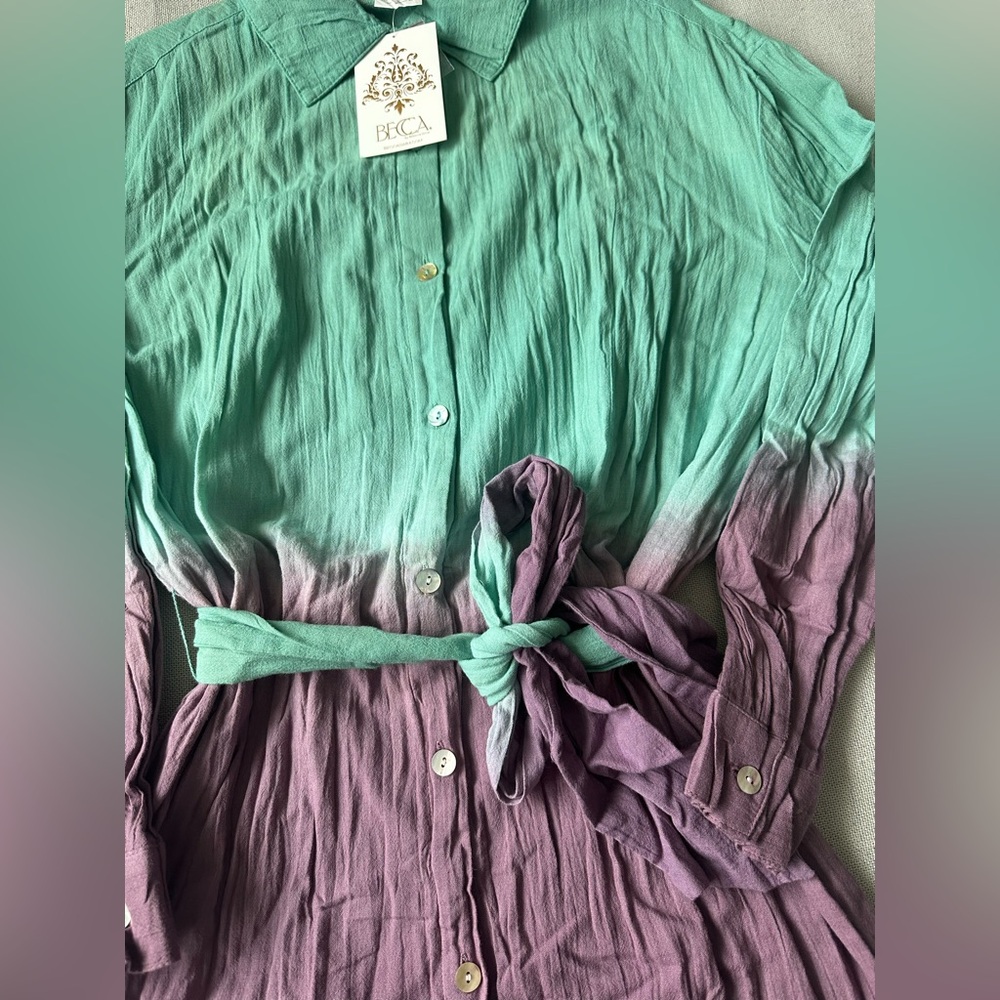 Becca by Rebecca Virtue Women's Plisse Beach Cover Up Shirt Dress - Picture 4 of 13